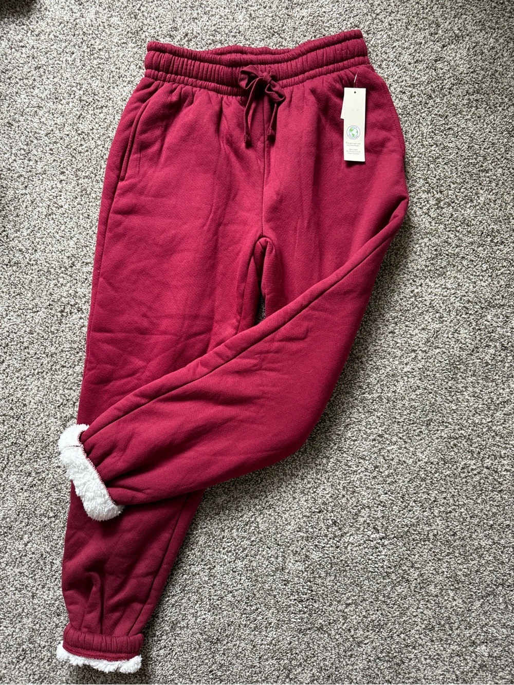 Maroon and White Sherpa Lined Sweatpants - Womens